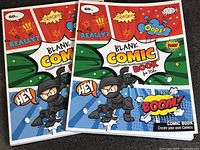 Front covers showing two identical blank comic books