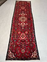 Full view of the hand-knotted Hamadan runner rug