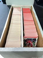 Box of two rows of stacked Score hockey cards