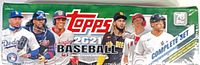 Front view of sealed 2021 Topps MLB Complete Set box showing player graphics and branding