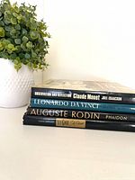 Stack of four hardcover art books spine view