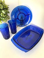 all four cobalt glass pieces grouped