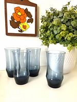 Four Libbey Apollo dusky blue tumblers displayed