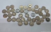 Full spread of Canadian 5-cent coins showing reverse beaver design