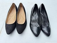 Top view of both pairs showing style, material, interior labels