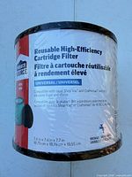 Front of filter showing label with product details