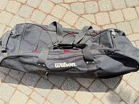 Top view of Wilson duffel showing handles, zipper, logo