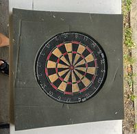 Front view of dartboard seated in foam backing