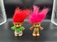 Front view of both Russ troll dolls showing hair colors and outfit