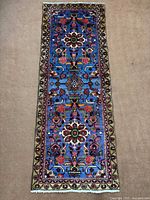 Full view of Gharajeh runner rug showing design and dimensions