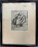 Front view of framed etching showing artwork, mat, and frame condition