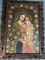 Full view of framed oil painting Virgin and Child