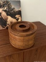 Lidded teak ice bucket exterior