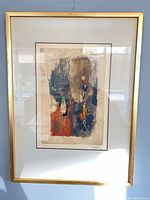 Framed abstract picture with gold frame and mat