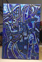 Front view of entire abstract blue painting