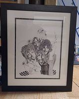 Framed pen and ink drawing full view