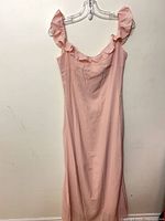 Front view of blush sleeveless maxi dress on hanger