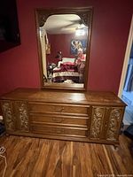 front view of dresser with mirror showing design and scale