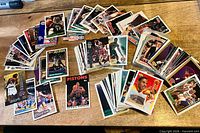 Overhead spread of entire lot showing stacks and star player cards