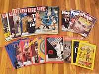 Overview of all magazines laid out on floor