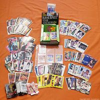 Full layout of cards, packs and 1986 Baseball Star Stickers box
