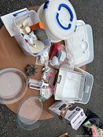 Overall lot showing carriers, glassware, tools on table