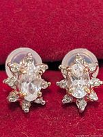 Front view showing both earrings on red background