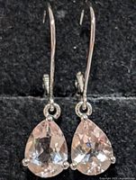 Pair of pear-shaped morganite drop earrings on fishhook wires
