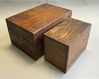 Large and small oak boxes closed, size comparison