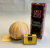 Sea urchin pomander, Ysatis Body Veil boxed, Fendi mini EDT boxed