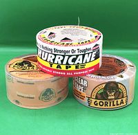 Three rolls of tape: Hurricane, Gorilla packaging, Crystal Clear Gorilla