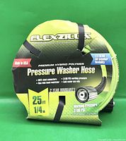 Front of packaged Flexzilla hose showing specifications