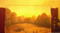 Front view of entire painting showing autumn field scene