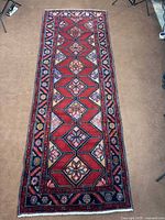 Full view of Hamedan runner rug showing overall design and dimensions