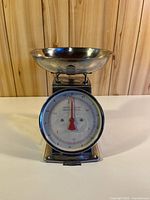 Front view showing dial, pointer and bowl attached