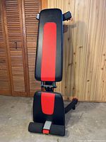 Front view of Bowflex bench standing upright showing full structure
