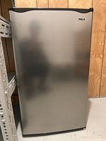 Front view of RCA stainless mini fridge
