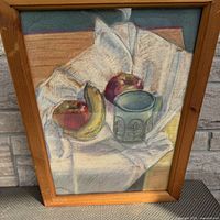 Full view of framed pastel still life artwork