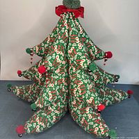 Full view of stuffed fabric Christmas tree showing overall design and size
