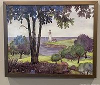 Frontal view of signed Betty Whiteaker watercolour painting showing full artwork and frame