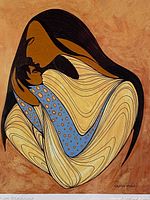 Close view of artwork showing image details and artist signature