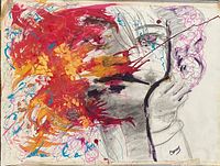 Full view of mixed media painting on paper