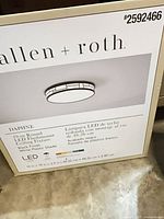 front of allen + roth DAPHNE flushmount box showing product image and model number