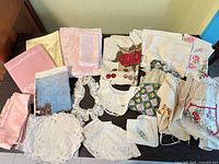 overview of assorted linens laid out on table