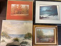 Group shot of all four artworks showing subjects, frames and sizes