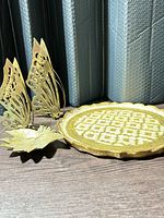 Tray, two butterfly figurines and leaf ashtray displayed together