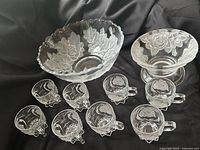 Entire set showing large bowl, footed compote and eight cups