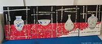 all four canvases aligned to show continuous design and porcelain motifs