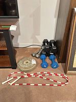 Overall view showing all weights and jump rope together