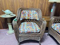 Wicker Rattan Rocking Chair With Floral Cushions | Maxsold